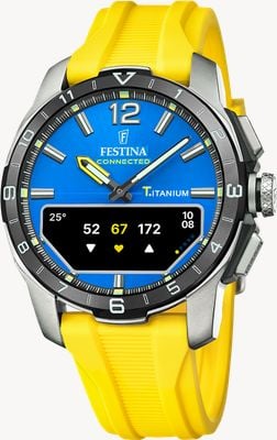 Festina Connected D Hybrid Smartwatch (44mm) Blue Integrated Digital Dial / Yellow Rubber Strap F23000/8