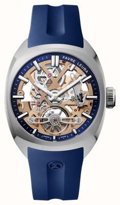 Favre Leuba Chief Skeleton Automatic (40mm) 4N18 Gold Skeleton Dial / Blue Rubber Strap 00.20105.103.02.302