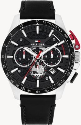Tommy Hilfiger BANK Quartz Chronograph (44mm) Black Dial / Black Leather Strap 1792258