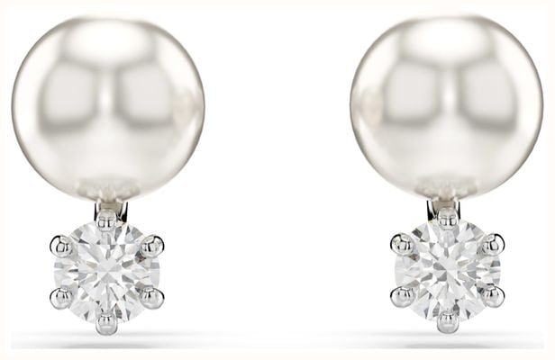 Swarovski Matrix Stud Earrings Crystal Pearls White Crystals Rhodium Plated 5694225
