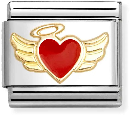 Nomination Classic Angel Heart 18ct Gold & Steel Enamel Charm 030207/52
