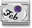 Nomination Classic February Birthstone Amethyst Sterling Silver & Steel Charm 330505/02