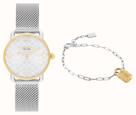 Coach Women's Elliot Gift Set (28mm) Silver Dial / Stainless Steel Mesh Bracelet with Matching Bracelet 14000115