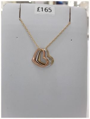 Ian Dunford 9ct 3 Colour 3 Heart Pendant 17" AN04417