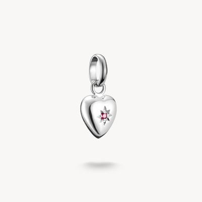 Thomas Sabo Silver Heart with Lab-Grown Ruby Star Charm Pendant Connect CC1234-011-10