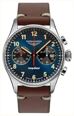 Bauhaus Aviation Tornado Quartz Chronograph (42mm) Blue Dial / Brown Leather Strap 2772-3