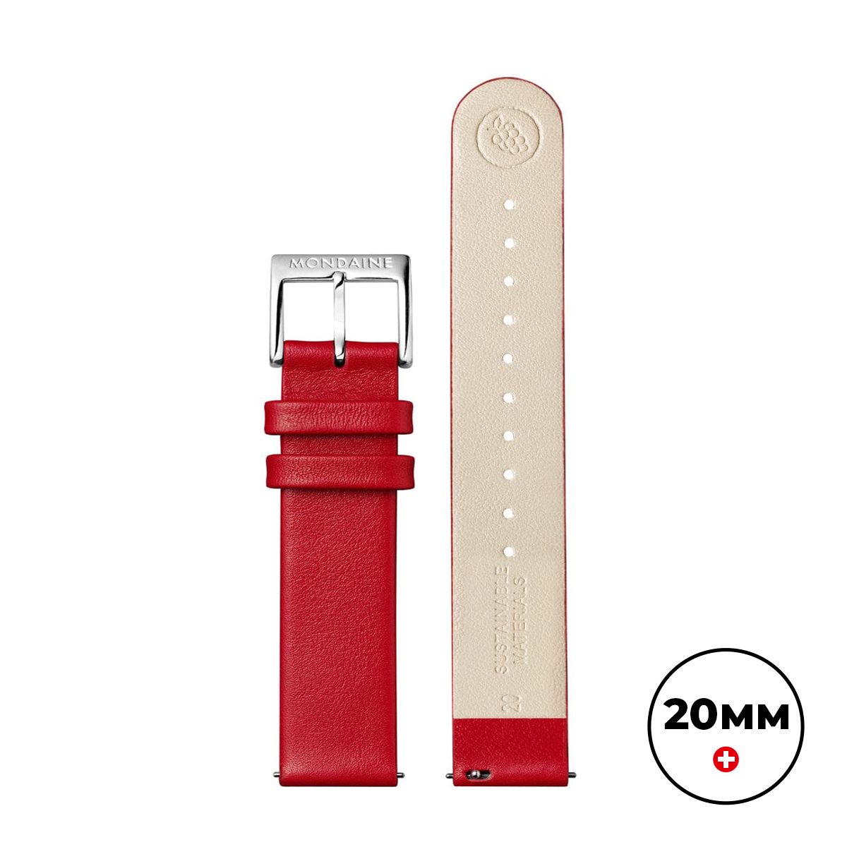 Mondaine FG1622030Q Vegan Grape Leather Strap - Red - (20mm Watch