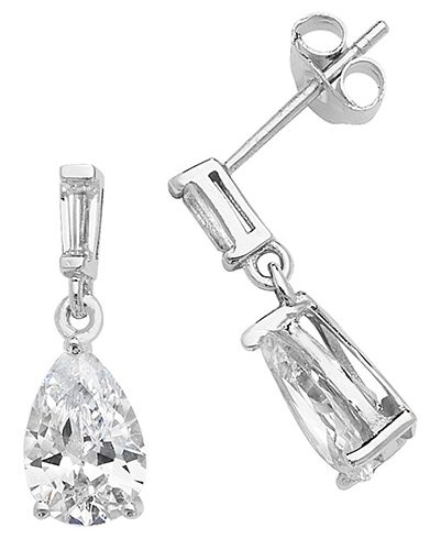 Treasure House G51120 SILVER DOUBLE CZ DROP EARRINGS Jewellery