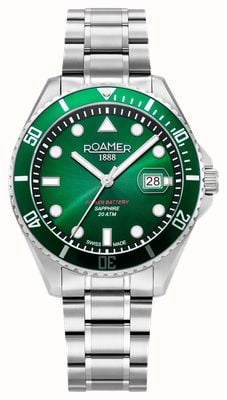 Roamer Pro Diver 200 Power-Battery (43mm) Green Dial / Stainless Steel Bracelet 969845 41 75 20