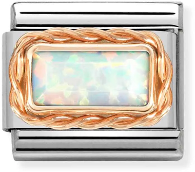 Nomination Classic White Opal Baguette Stone 9ct Rose Gold Rich Setting Charm 430512/07