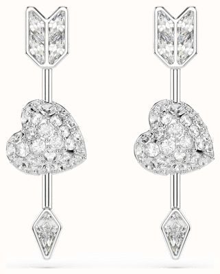 Swarovski Idyllia drop earrings, Mixed cuts, Heart with arrow, White, Rhodium plated 5749602