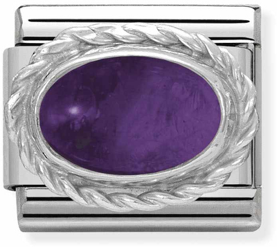 Nomination Classic STONES In Stainless Steel With Sterling Silver Setting And Detail AMETHYST Charm 330504/02