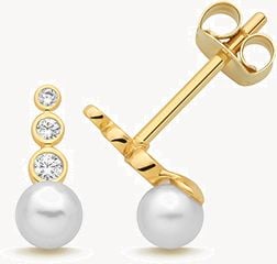 9CT YEL GOLD CZ PEARL DROP STUD EARRINGS ES2219