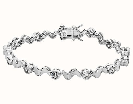 James Moore TH Unisex TH Silver CZ Curb Braclet G2379