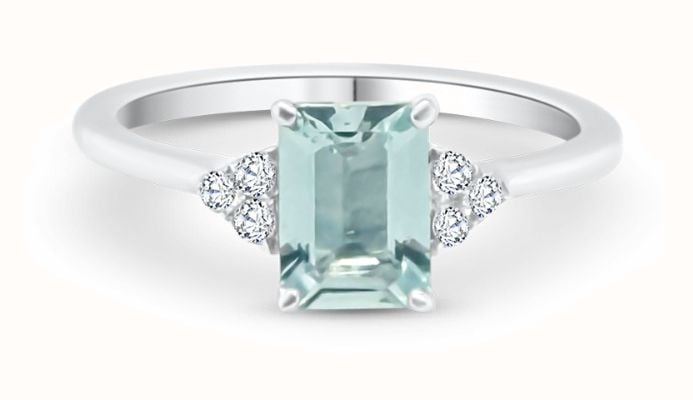 Aquamarine And Diamond 9ct White Gold Ring SL9309
