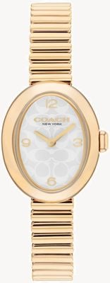 Coach Women's Sammy (22.5mm) White Logo Dial / Gold-Tone Stainless Steel Expansion Bracelet Watch 14504573