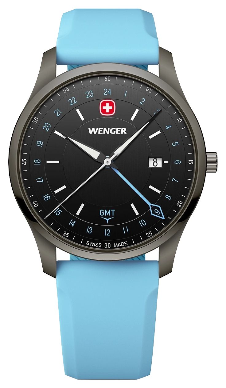 Wenger 01.1442.103 City GMT Quartz (42mm) Brushed Black Dial Watch