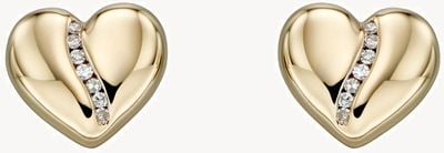 Elements Gold 9k Yellow Gold Diamond Channel Heart Stud Earrings GE2305