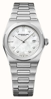 Raymond Weil A.R.T. Date Quartz Diamond (30mm) White Mother-of-Pearl Dial / Stainless Steel Bracelet 1250-ST-97081
