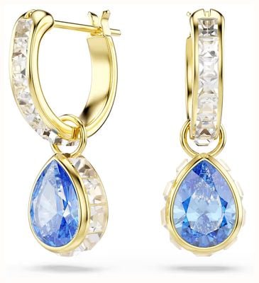 Swarovski Chroma drop earrings, Pear cut, Blue, 18K gold finish 5757815