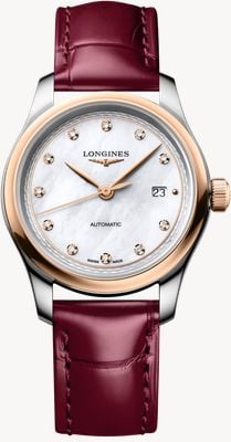 LONGINES Master Collection Automatic Diamonds (30mm) White Mother-of-Pearl Dial / Bordeaux Leather Strap L24495892