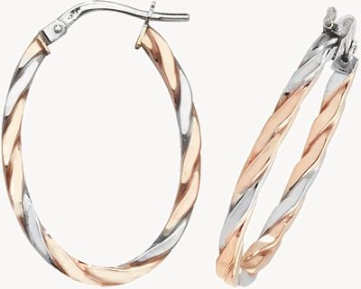 Treasure House 9ct Rose/White Gold Oval Hoop Earrings ER1041RW-V3