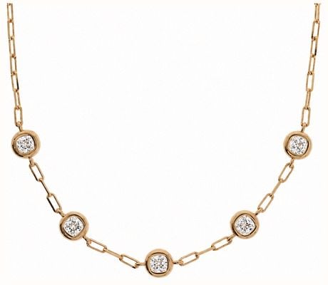 Burren Jewellery 18K Gold Plated Oval Link Chain Necklace, Bezel-set Round White CZ Stations N1834