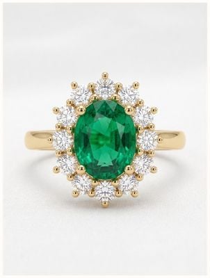 James Moore & Co 18ct Yellow Gold Emerald And Diamond Cluster Ring 1.44ct 0.62ct Di J89013