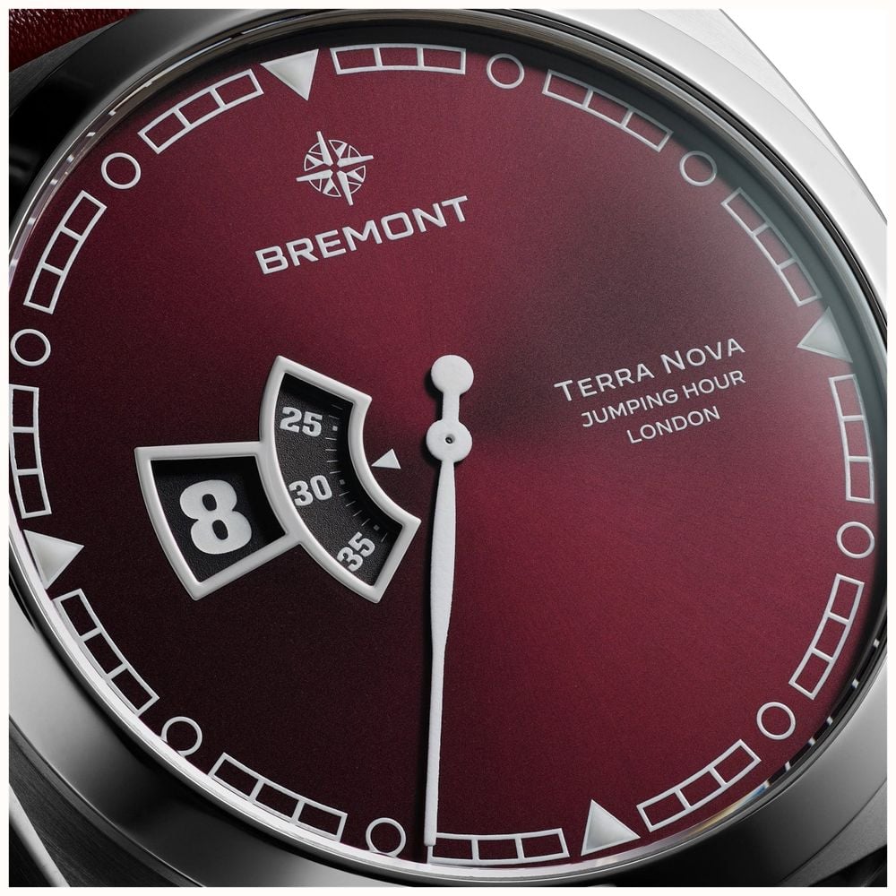 Bremont Terra Nova Jumping Hour Automatic (40.5mm) Burgundy Sunray Lacquered Dial / Burgundy Leather Strap TN40-JH-SS-BG-L-S - alternate view 6