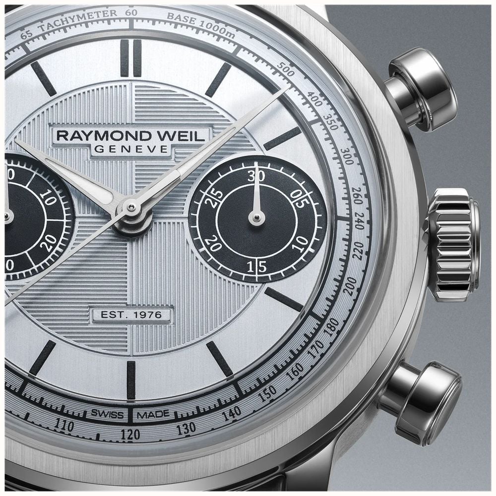 Raymond Weil Millesime Automatic Chronograph Limited Edition (39mm) Light Blue Dial / Dark Blue Leather Strap 7776-STC-65501 - alternate view 5
