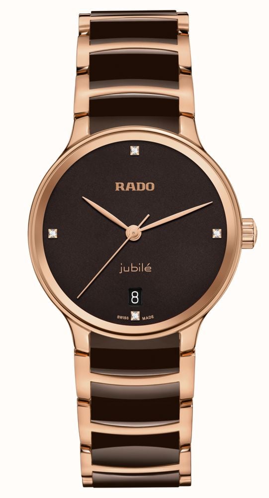 RADO Centrix Diamonds 35mm Black Dial Rose Gold PVD Stainless Steel High Tech R30038712 First Class Watches