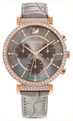 Swarovski Passage Chrono (36mm) Grey Mother-of-Pearl Dial / Grey Leather Strap 5580348