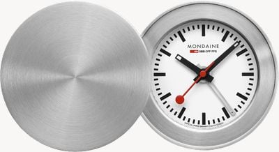 Mondaine Travel Alarm Clock (50mm) White Dial / Aluminium Case MSM.64411