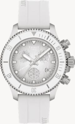 Tissot Seastar 1000 Quartz Chronograph (38mm) Graded White-Grey Dial / White Silicone Strap Watch T1202171701100