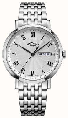 Rotary Dress Day-Date Quartz (37mm) White Guilloché Dial / Stainless Steel Bracelet GB05420/01