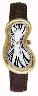 Exaequo Melting Watch Classic PVD Yellow Gold (28mm) White Dial / Dark Brown Croco Leather Strap EX0002.0002