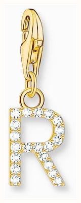 Thomas Sabo Charm Pendant Letter R With White Stones Gold Plated 1981-414-14