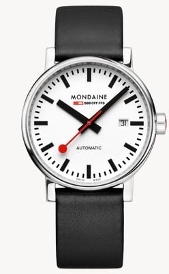 Mondaine Evo2 Big Auto (40mm) White Dial / Black Vegan Grape Leather Strap MSE.40610.LBV