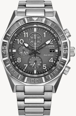 Citizen Eco-Drive Nighthawk Chronograph (42mm) Grey Dial / Stainless Steel Bracelet Watch CA0890-54H