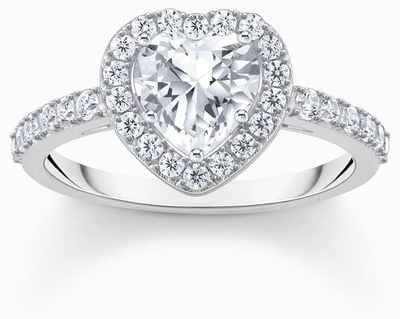 Thomas Sabo Heart Cut White Zirconia Halo Style Sterling Silver Ring Size 54 TR2477-051-14-54