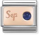 Nomination Classic September Birthstone Sapphire 9ct Rose Gold & Steel Charm 430508/09
