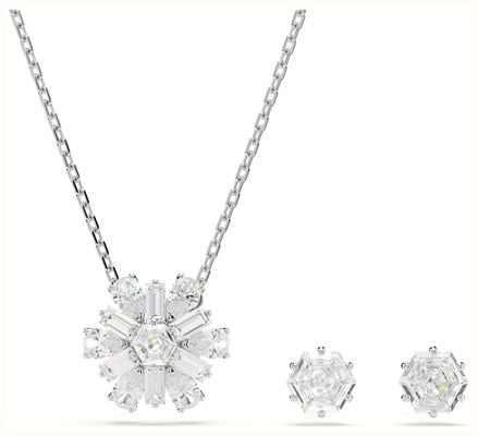 Swarovski Idyllia Necklace and Earring Set Snowflake White Crystals Rhodium Plated 5691486