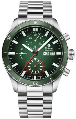 Tutima Glashütte Grand Flieger Airport Automatic Chronograph (41mm) Green Dégradé Dial / Stainless Steel Bracelet 6407-04