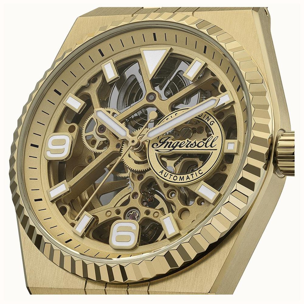 Ingersoll THE LANDING Automatic (40mm) Gold Skeleton Dial / Gold PVD Stainless Steel Bracelet I18702 - alternate view 2