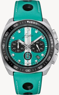 Junghans 1972 Chronoscope Sports Edition 2026 (43.3mm) Matte Turquoise Striped Dial / Turquoise Leather Strap 41/4558.00