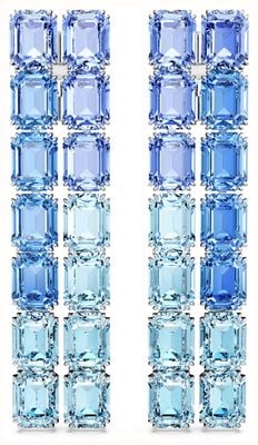 Swarovski Millenia Clip Earrings Octagon Cut Blue Gradient Crystals Rhodium Plated 5696517