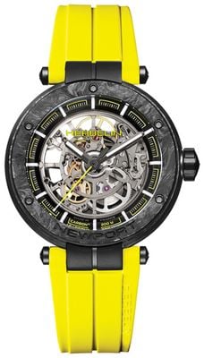 Herbelin Men's Newport Carbon Titanium Skeleton (43mm) Skeleton Dial / Yellow FKM Rubber Strap 1888SQCTN14CY