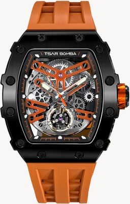 TSAR BOMBA Elemental Series Automatic (43.5mm) Orange Skeleton Dial / Orange Silicone Strap TB8208A-40