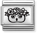 Nomination Classic PLATES Steel And Silver 925 Owl Flower Crown Charm 330111/30