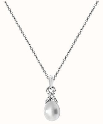 James Moore TH Silver Rodium Cz  and synthetic pearl Pendant On Chain G3346